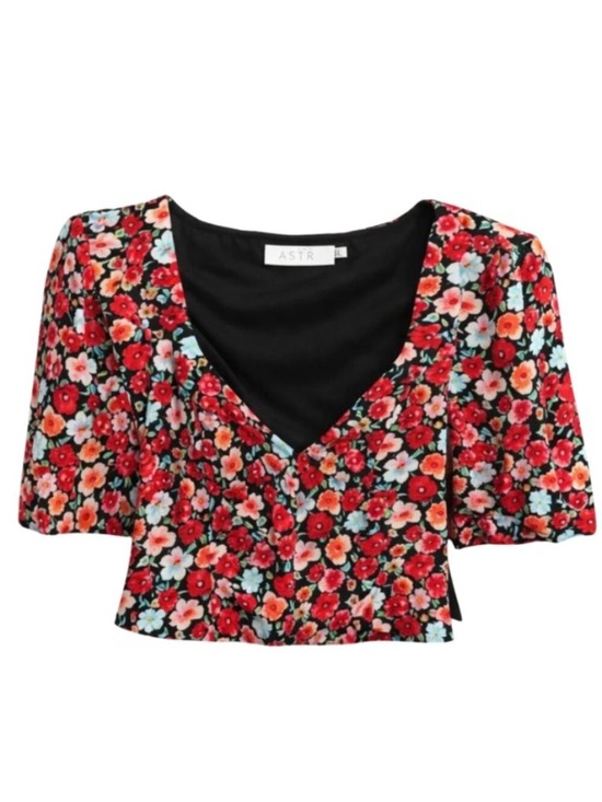 Astr Tops - ASTR Floral Puff Sleeve Blouse
